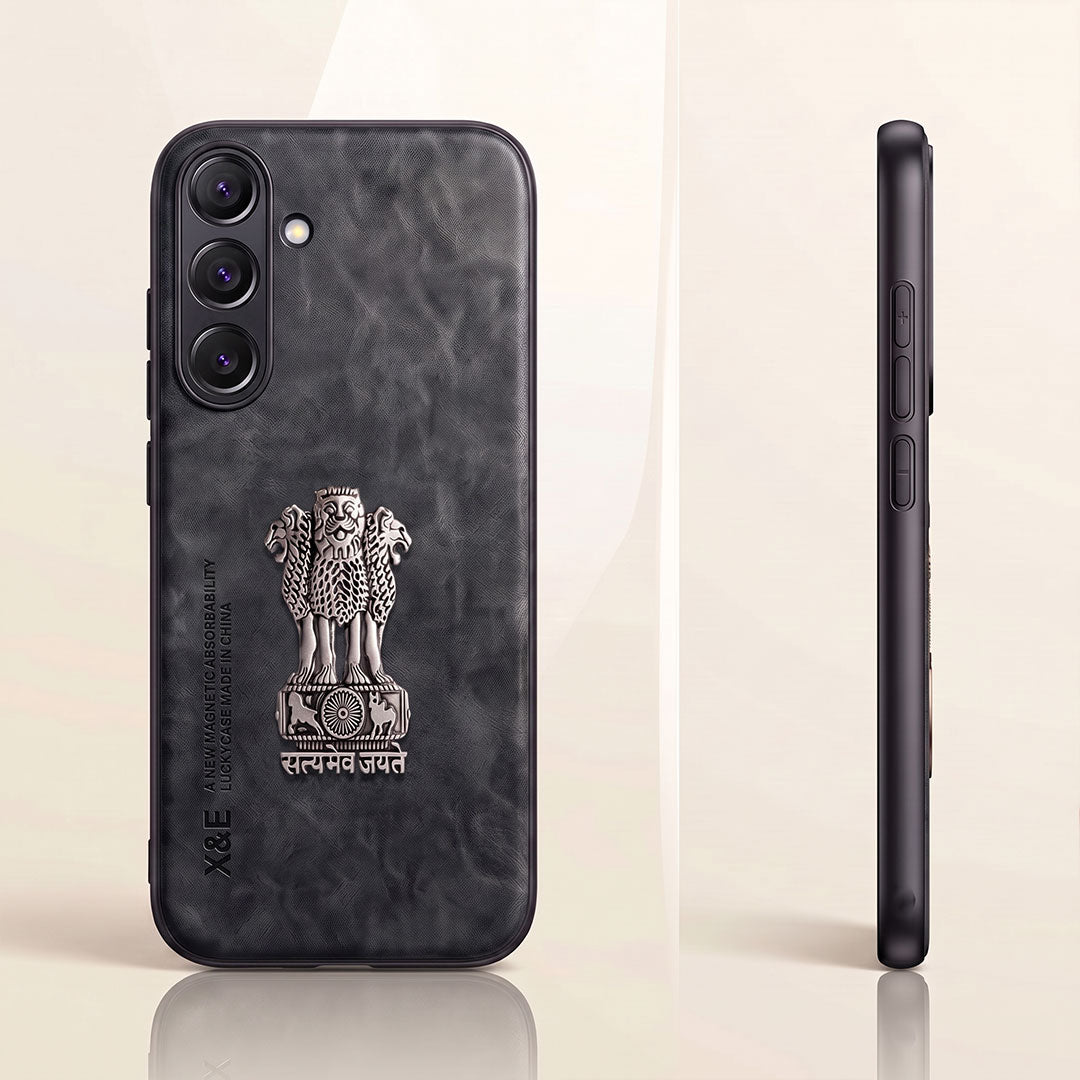 Samsung Galaxy A55 5G Metal Emblem Satyamev Jayate Comfortable Sheepskin Phone Case