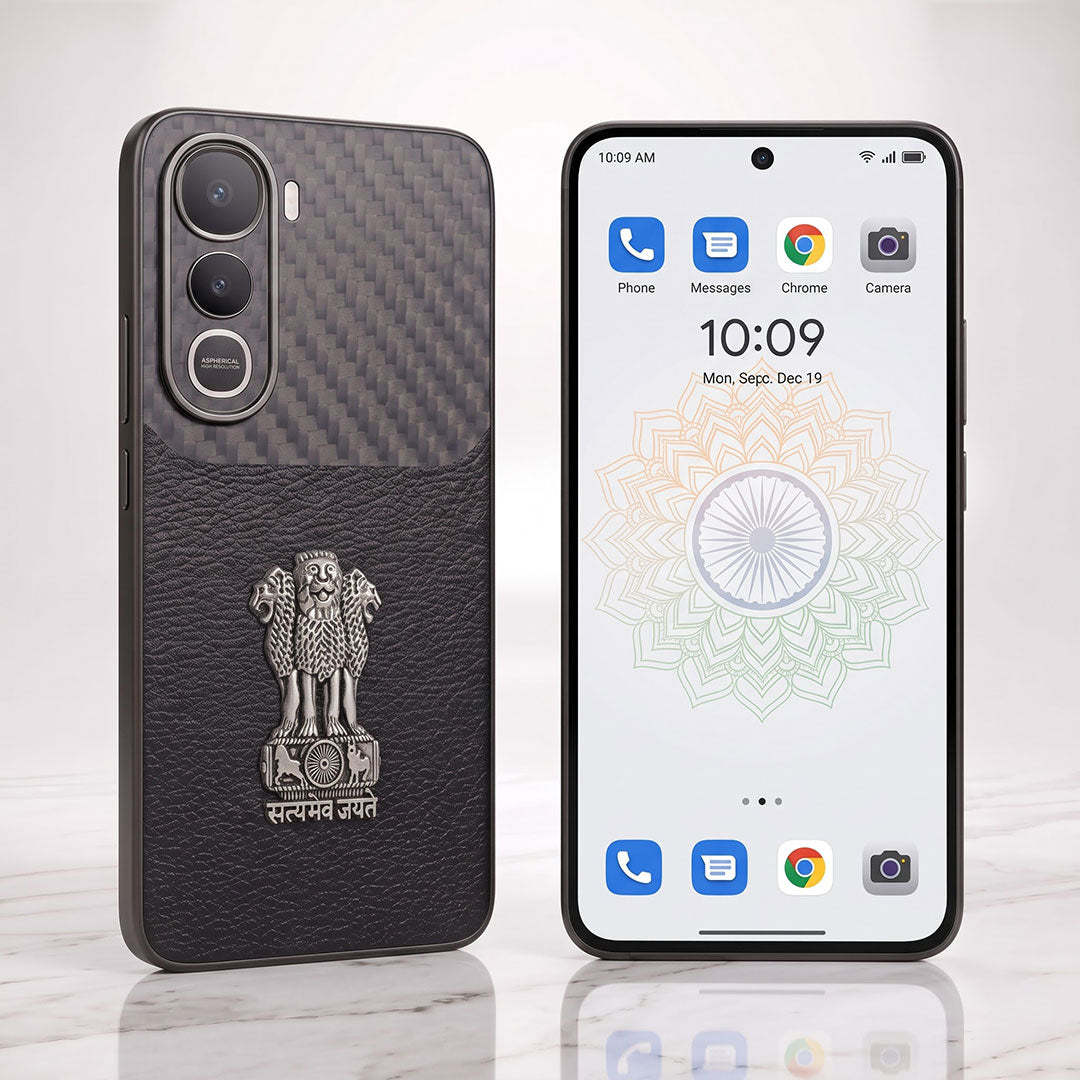 Vivo Y400 Pro 5G Satyamev Jayate Carbon Fiber Leather Hybrid Phone Case