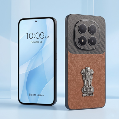 Redmi Note 15 Pro Plus 5G Satyamev Jayate Carbon Fiber Leather Hybrid Phone Case