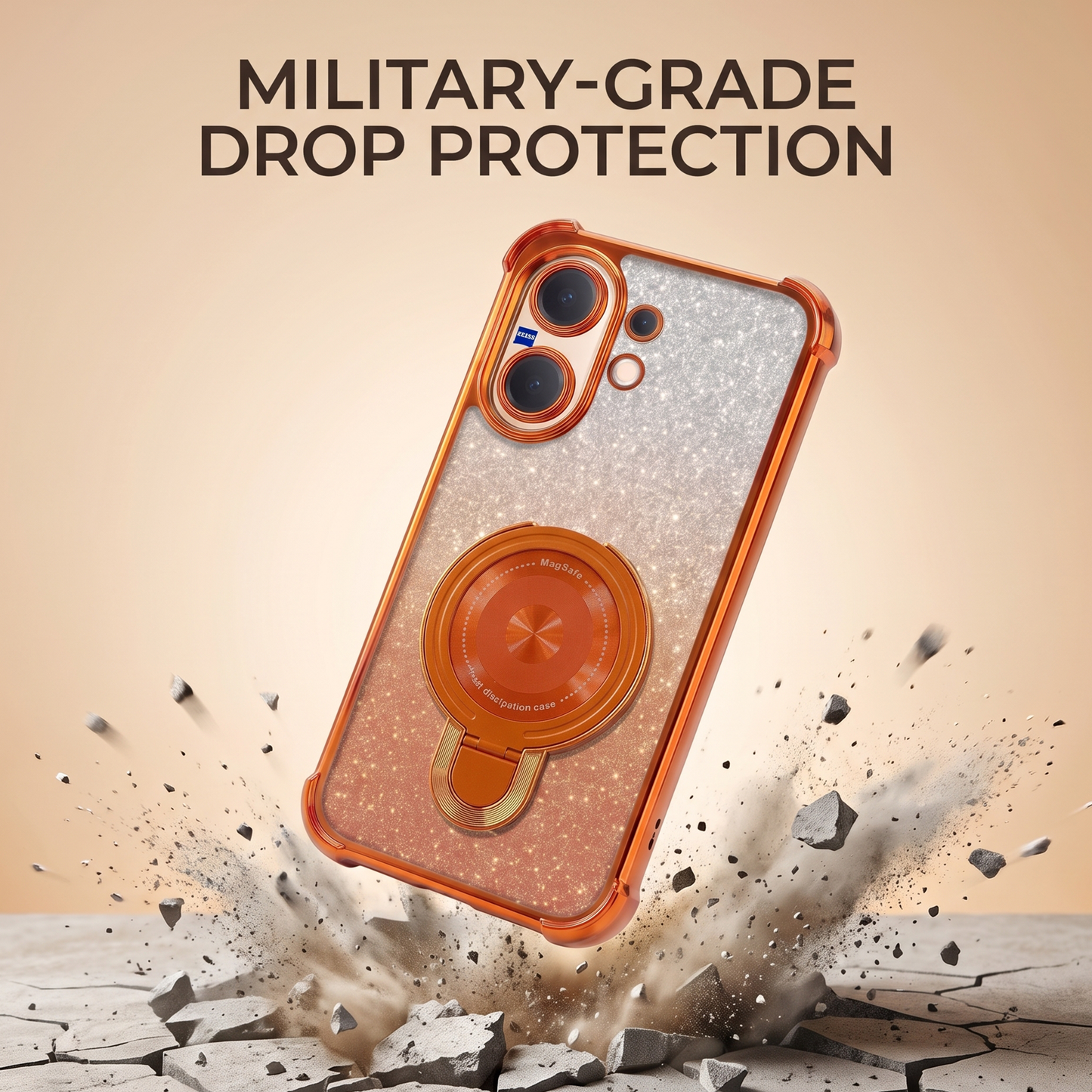 Vivo V60 5G Invincible Bracket Ring Stand Shimmer Airbag Cosmic Orange Case