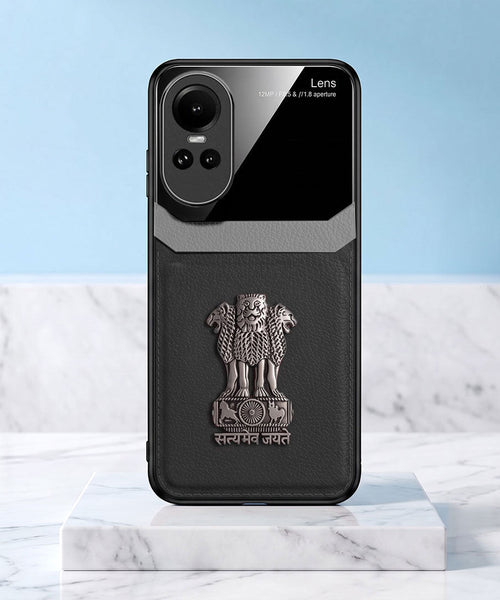 Oppo Reno 10 5G Satyamev Jayate 3D Metal Leather Back Case