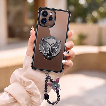 Oppo Reno 15 Pro Mini 5G Transparent Airbag Butterfly Stand Case with Charm Strap