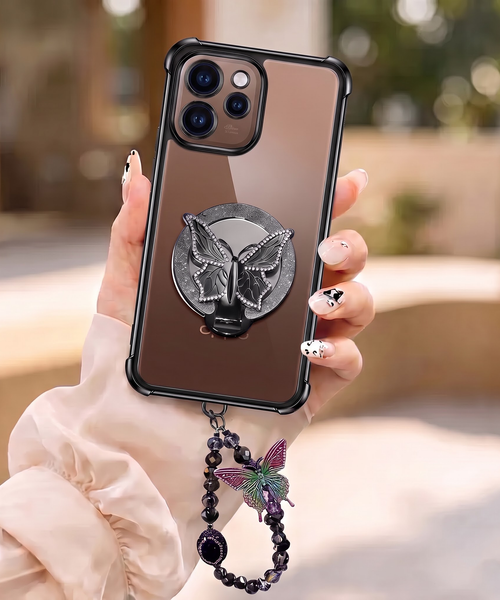 Oppo Reno 15 Pro Mini 5G Transparent Airbag Butterfly Stand Case with Charm Strap