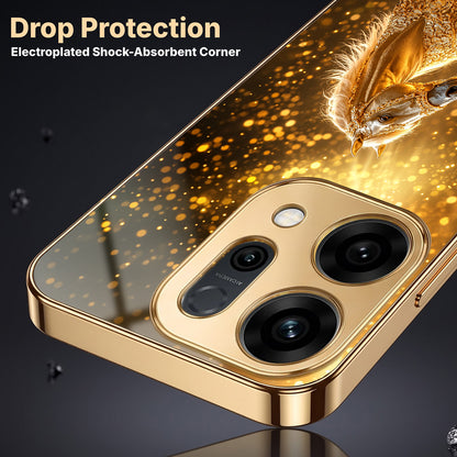 Oppo Reno 14 5G Golden Horse Sparkle Gold Electroplated Glass Phone Back Case