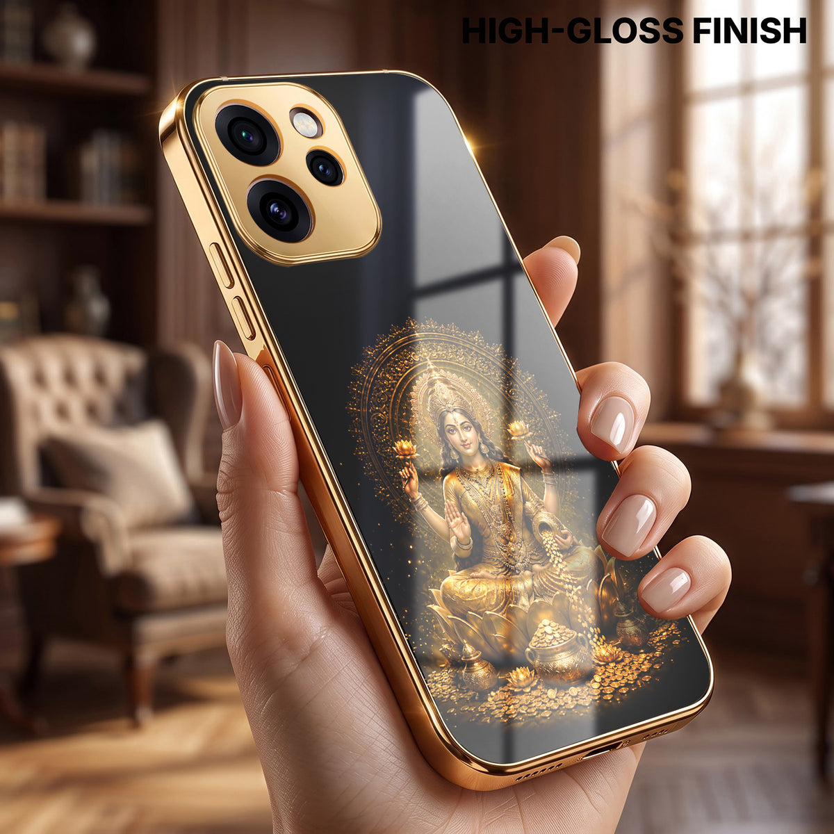 Oppo Reno 15 Pro Mini 5G Lakshmi Sacred Gold Electroplated Glass Phone Back Case