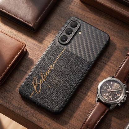 Samsung Galaxy A27 5G Belive Quote Carbon Fiber Leather Hybrid Back Case