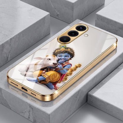 Samsung Galaxy A56 5G Bal Krishna Blessings Gold Electroplated Glass Phone Back Case