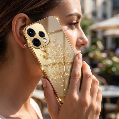 Oppo Reno 15 5G Golden Tree Gold Electroplated Glass Phone Back Case