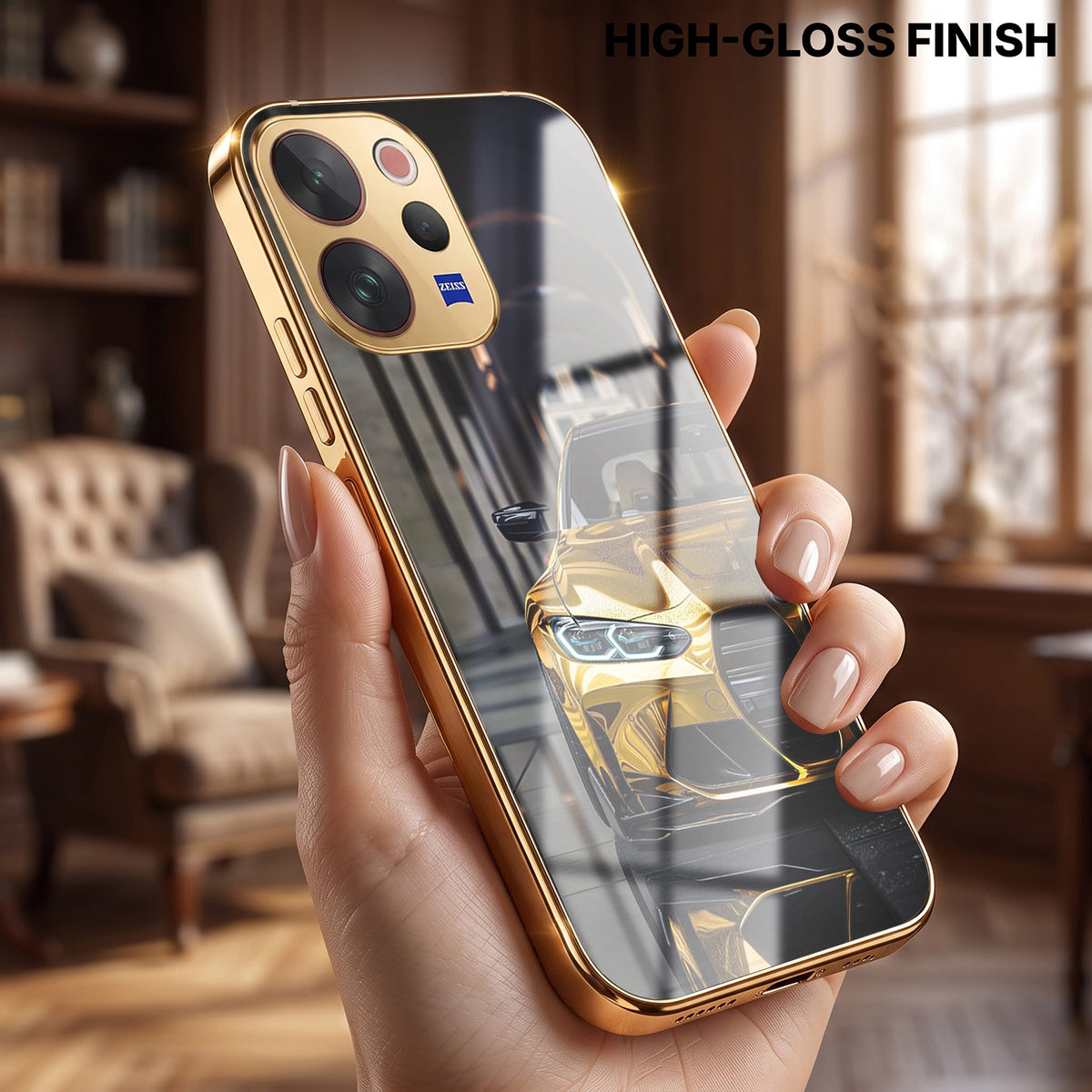 Vivo V70 5G Golden BMW Gold Electroplated Glass Phone Back Case