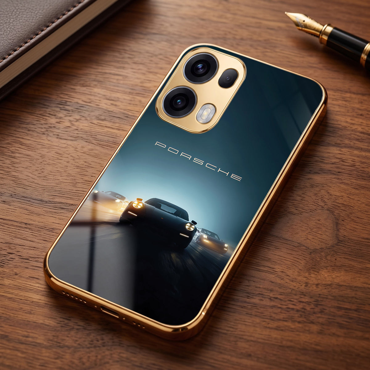 Oppo Reno 13 Pro 5G Porsche Luxury Gold Electroplated Glass Phone Back Case