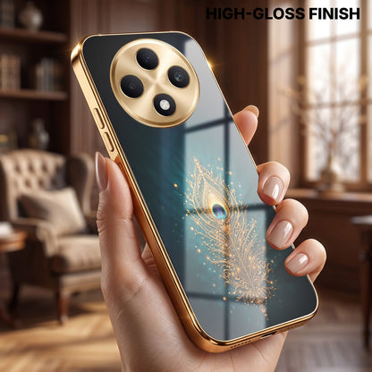 OPPO F27 Pro+ 5G Golden Peacock Feather Gold Electroplated Glass Phone Back Case