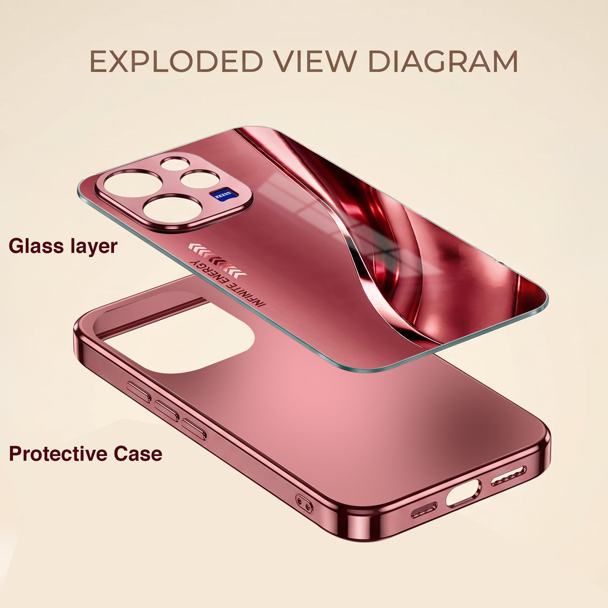Vivo V70 5G Infinity Energy Burgundy Electroplated Glass Back Case