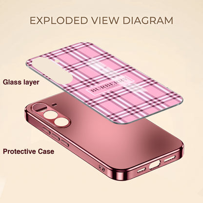 Samsung Galaxy A36 5G Burberry Classic Pink Electroplated Glass Phone Back Case
