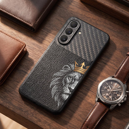 Samsung Galaxy A37 5G Lion King Carbon Fiber Leather Hybrid Back Case