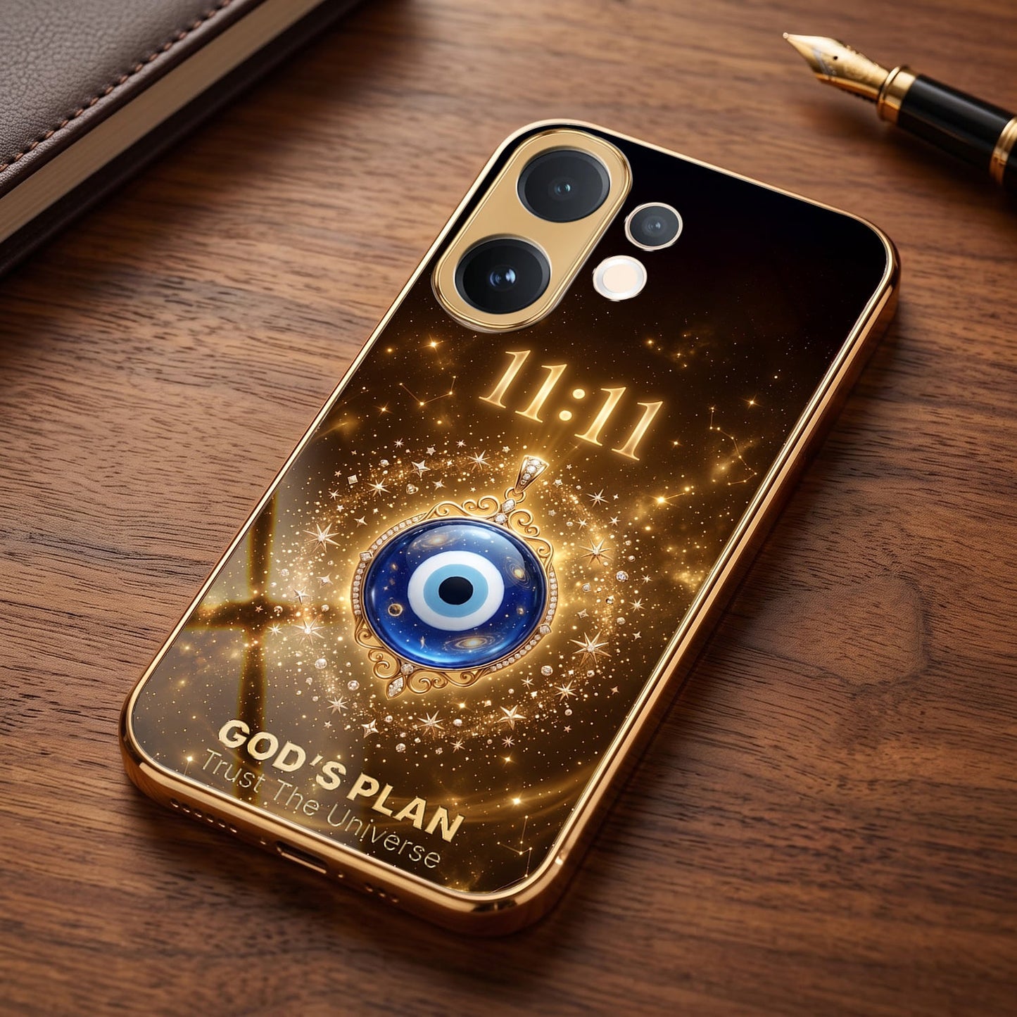 Vivo V60 5G God’s Plan Evil Eye Gold Electroplated Glass Phone Back Case
