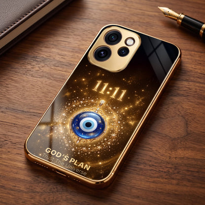 Oppo Reno 15 Pro Mini 5G God’s Plan Evil Eye Gold Electroplated Glass Phone Back Case