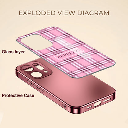 Oppo Reno 14 5G Burberry Classic Pink Electroplated Glass Phone Back Case