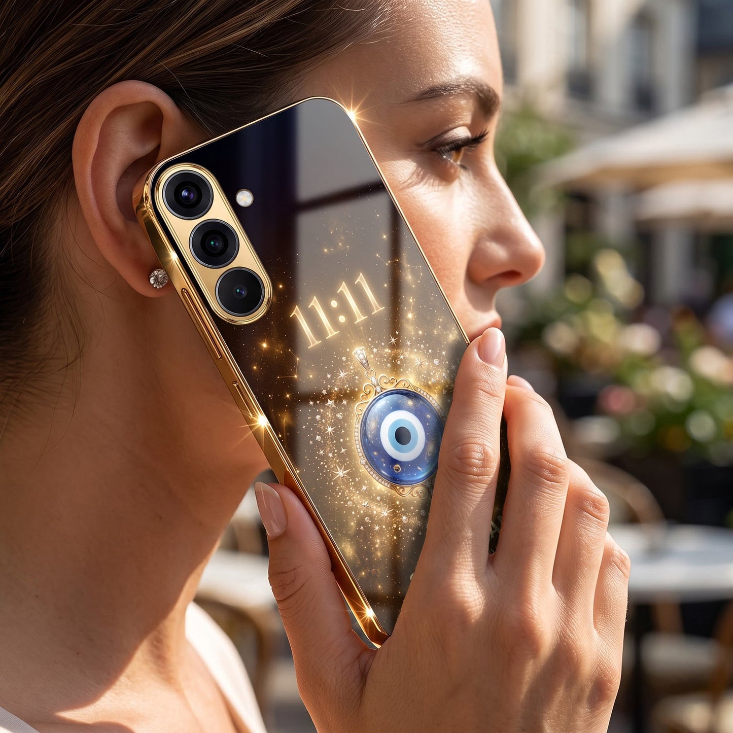 Samsung Galaxy A36 5G God’s Plan Evil Eye Gold Electroplated Glass Phone Back Case