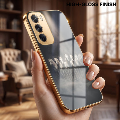 Oppo Reno 12 Pro 5G Running Horses Gold Electroplated Glass Phone Back Case