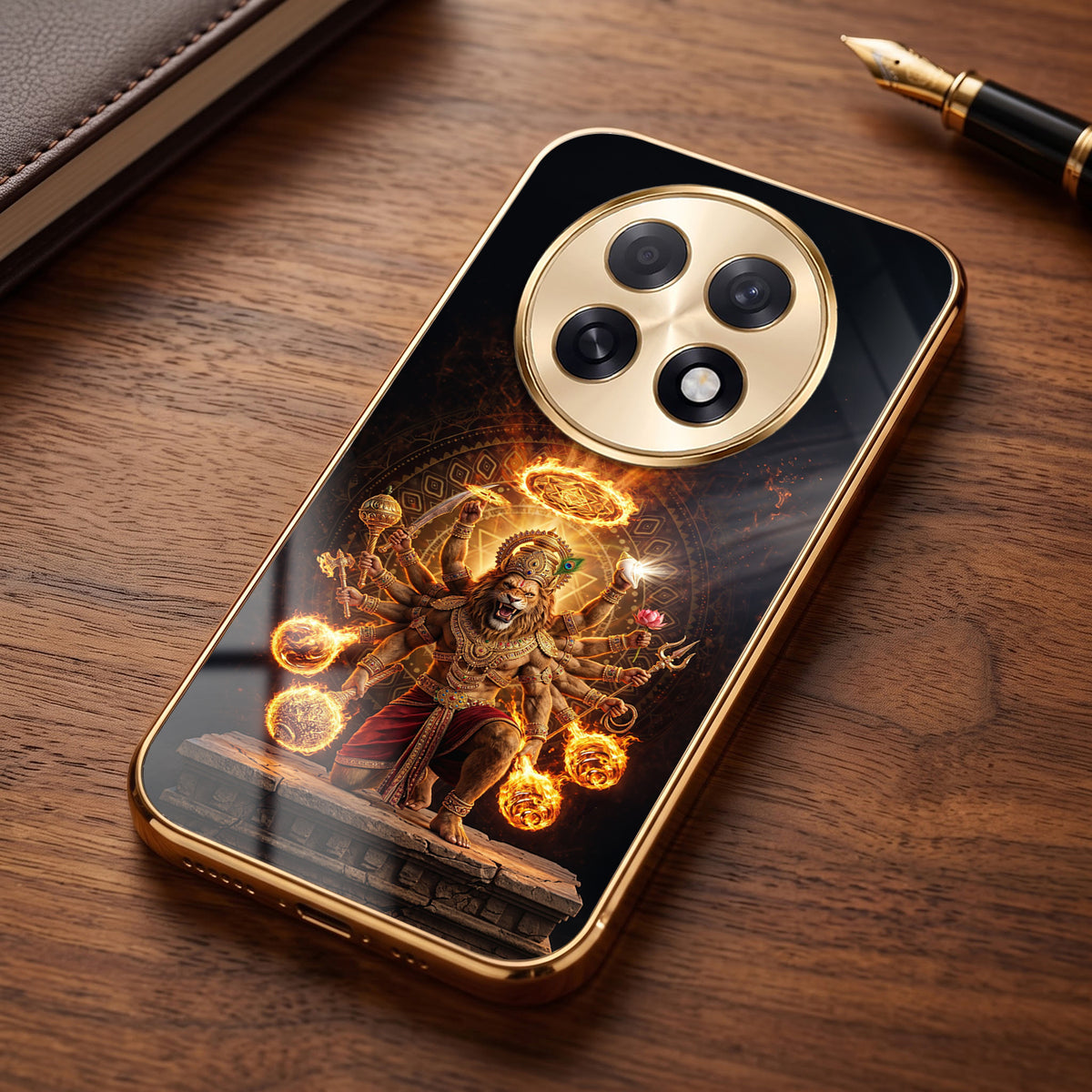 Oppo F31 Pro+ 5G Lord Narasimha Gold Electroplated Glass Phone Back Case