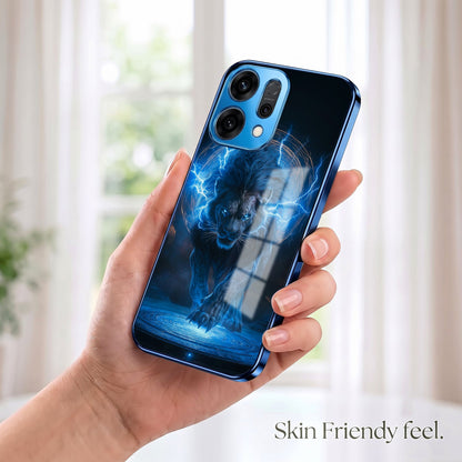 Oppo Reno 14 5G Thunder Titan Lion Blue Electroplated Glass Phone Back Case