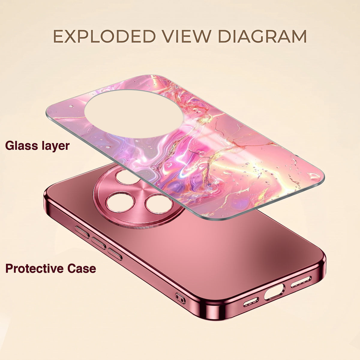Oppo F27 Pro+ 5G Pearl Aurora Pink Electroplated Glass Phone Back Case