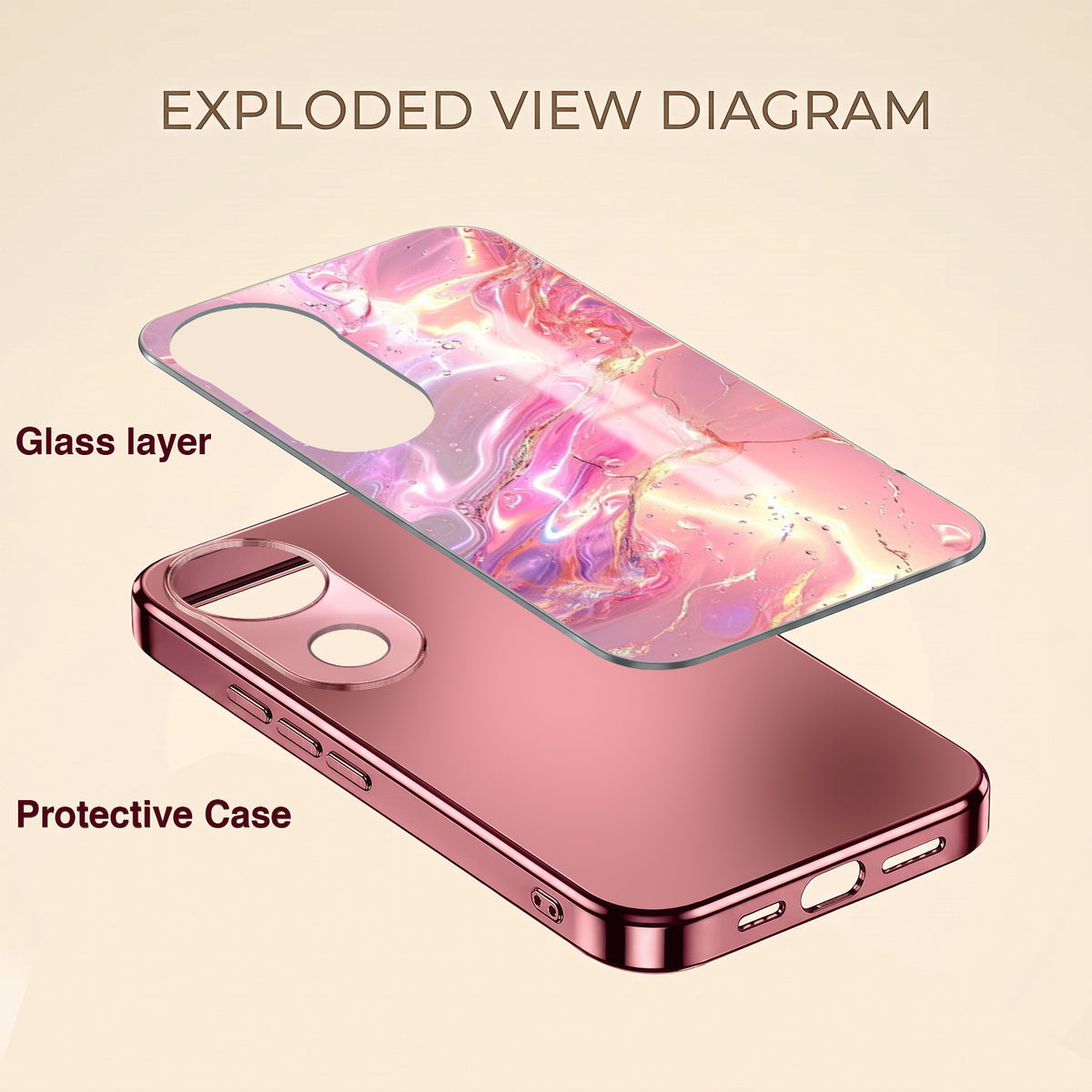 Vivo V50 5G Pearl Aurora Pink Electroplated Glass Phone Back Case