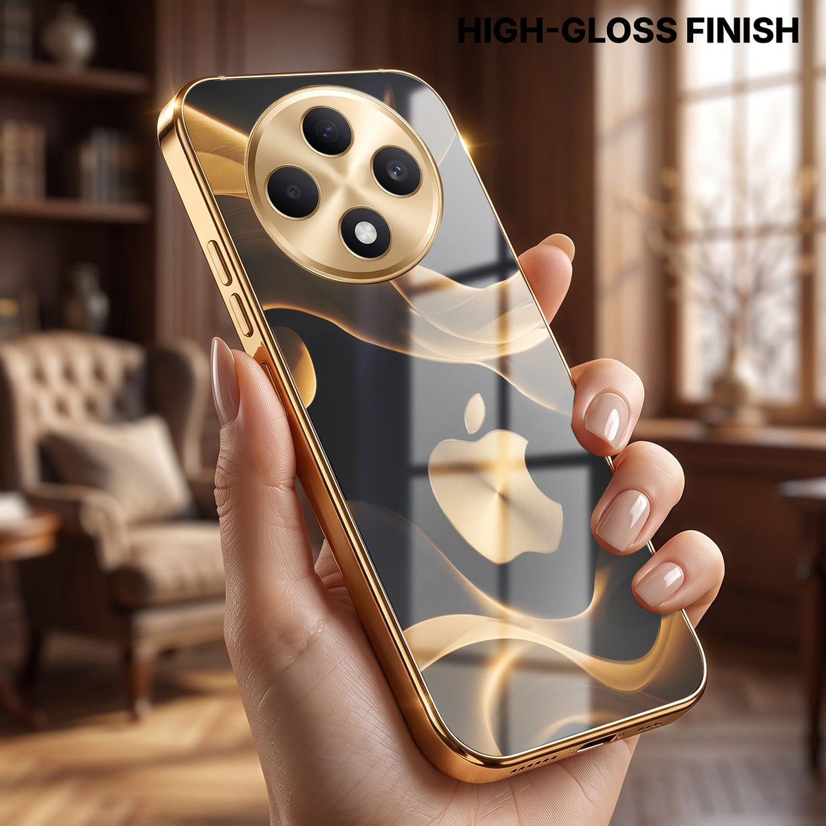 Oppo F27 5G Luxury Wave Gold Electroplated Glass Phone Back Case