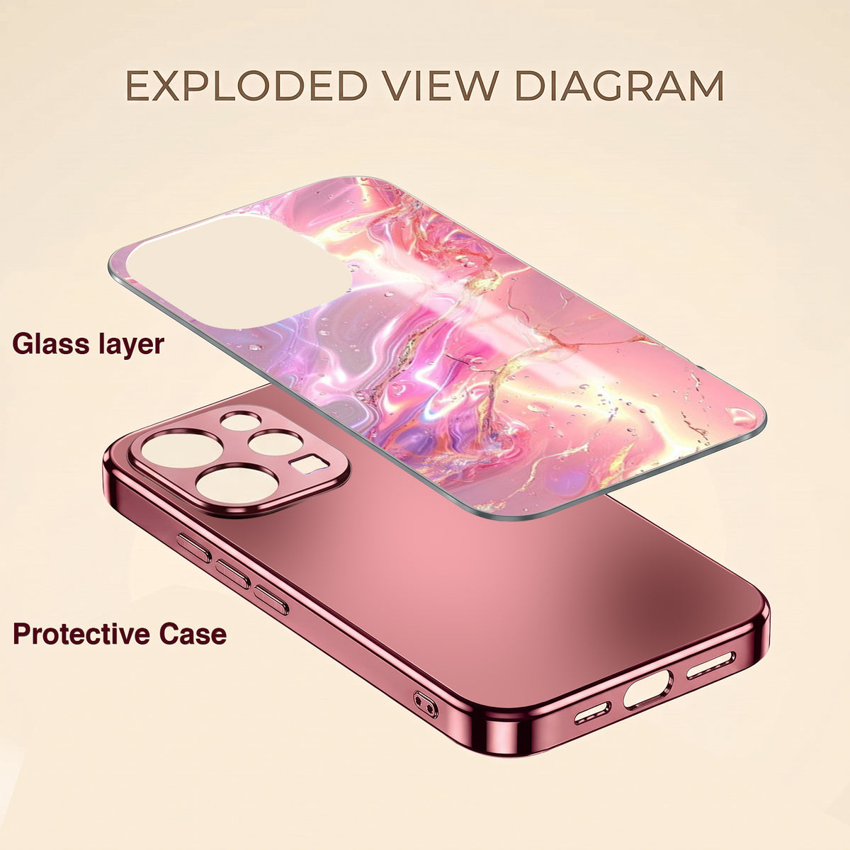 Vivo V70 5G Pearl Aurora Pink Electroplated Glass Phone Back Case