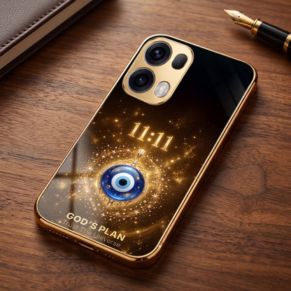 Oppo Reno 13 Pro 5G God’s Plan Evil Eye Gold Electroplated Glass Phone Back Case