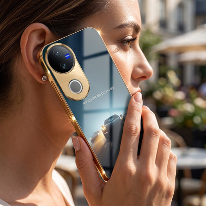 Vivo V50 5G Porsche Luxury Gold Electroplated Glass Phone Back Case