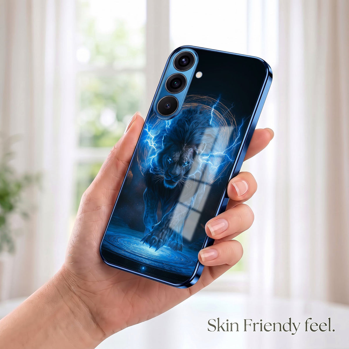 Samsung Galaxy A56 5G Thunder Titan Lion Blue Electroplated Glass Phone Back Case