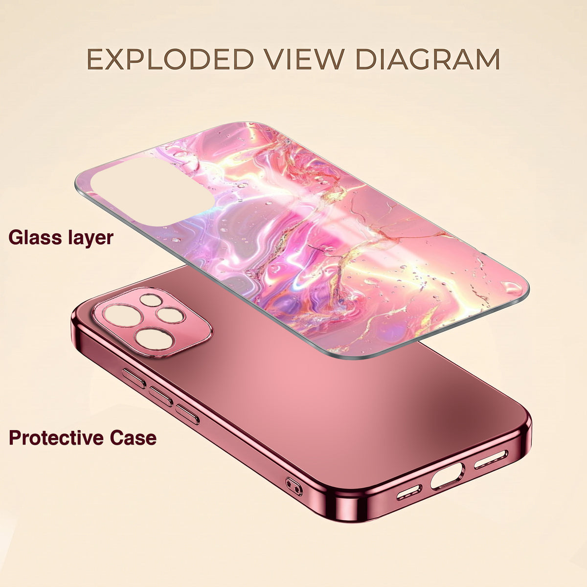 Oppo Reno 15 Pro 5G Pearl Aurora Pink Electroplated Glass Phone Back Case