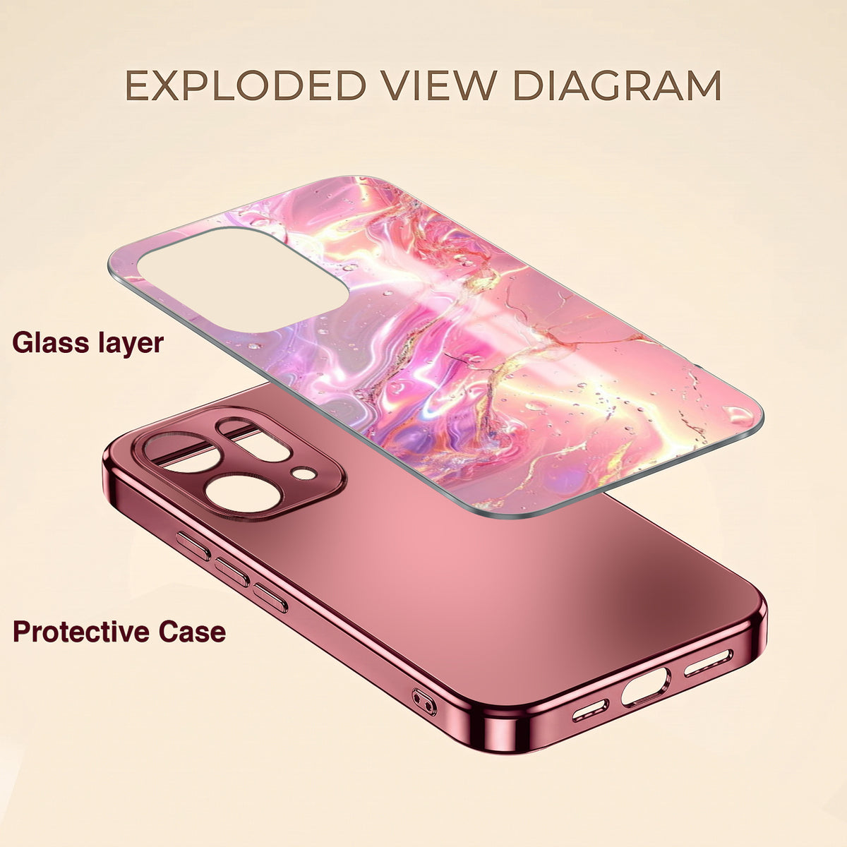 Oppo Reno 14 5G Pearl Aurora Pink Electroplated Glass Phone Back Case
