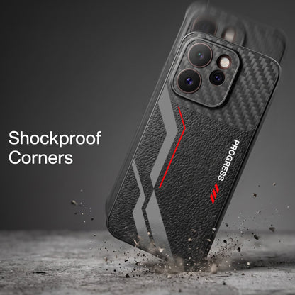Oppo Reno 15 Pro Mini 5G Progress Stripe Carbon Fiber Leather Hybrid Back Case