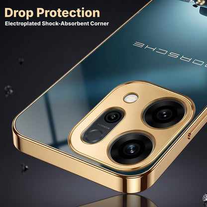 Oppo Reno 14 5G Porsche Luxury Gold Electroplated Glass Phone Back Case