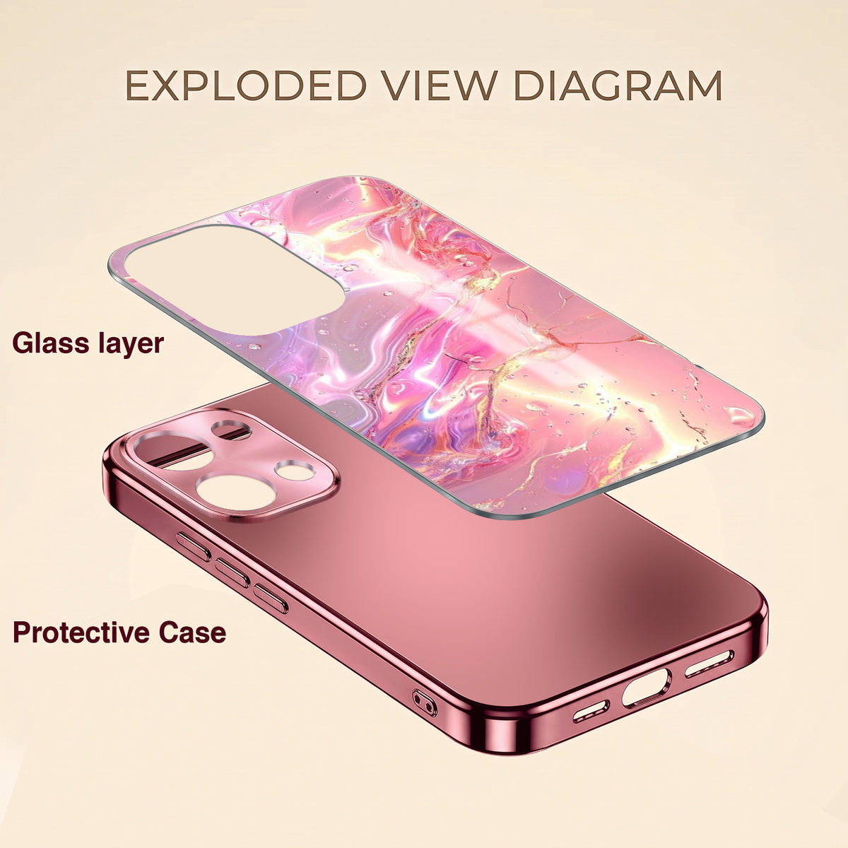 Oppo Reno 13 5G Pearl Aurora Pink Electroplated Glass Phone Back Case