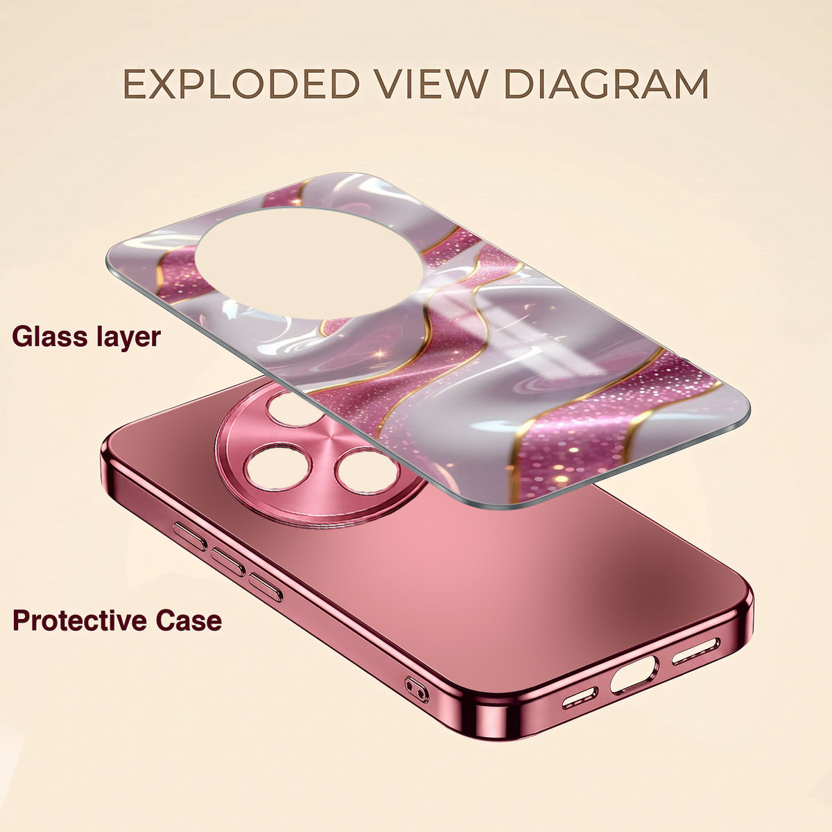 Oppo F27 Pro+ 5G Pearl Marble Pink Electroplated Glass Phone Back Case