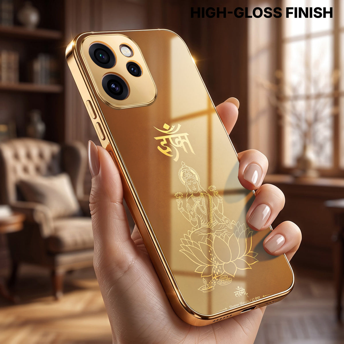 Oppo Reno 15 Pro Mini 5G Shree Lakshmi Divine Gold Electroplated Glass Phone Back Case