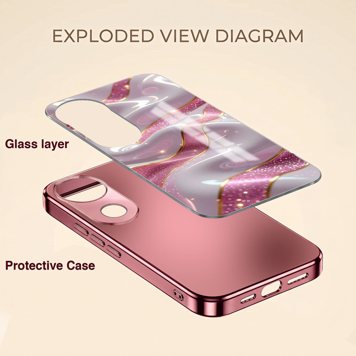 Vivo V50 5G Pearl Marble Pink Electroplated Glass Phone Back Case