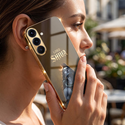 Samsung Galaxy A56 5G Lord Shiva Gold Electroplated Glass Phone Back Case
