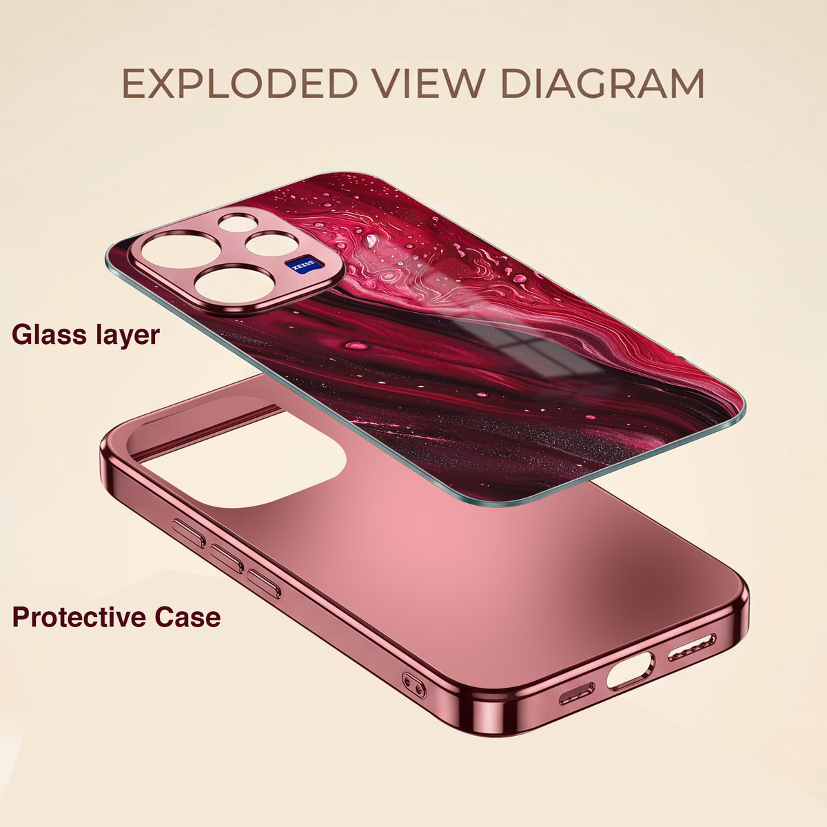 Vivo V70 5G Marble Burgundy Electroplated Glass Back Case