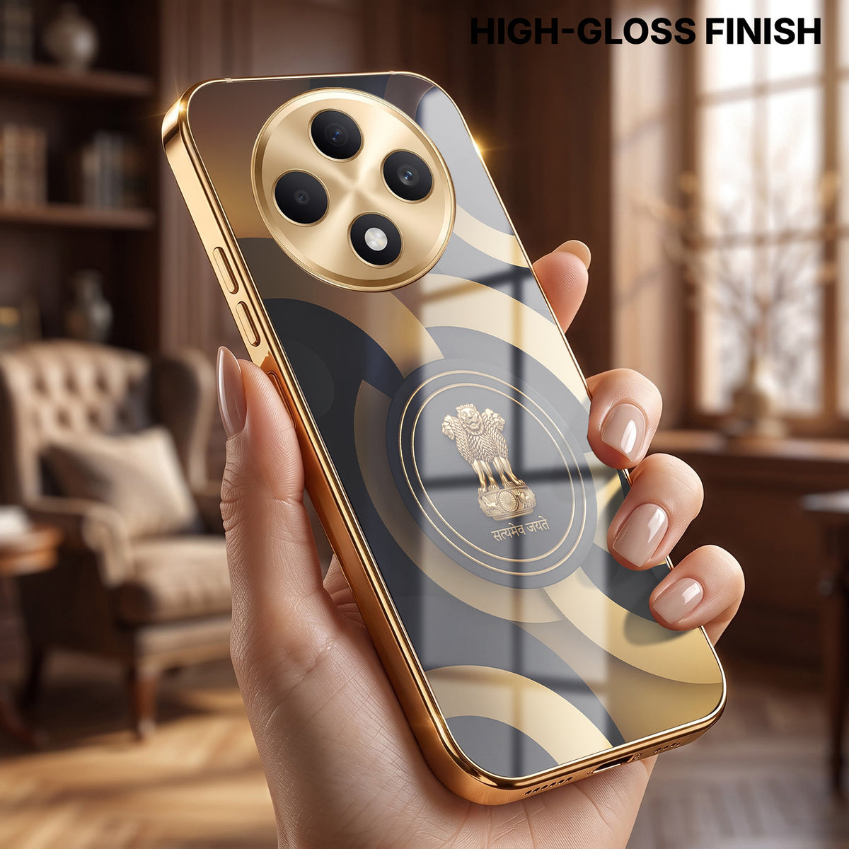 Oppo F27 5G Royal Emblem Gold Electroplated Glass Phone Back Case