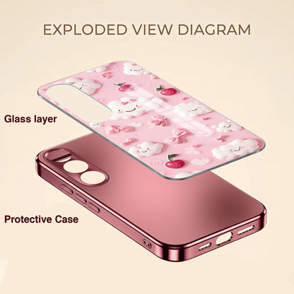 Vivo V70 FE 5G Luxury 3D Clouds Pink Electroplated Glass Phone Back Case