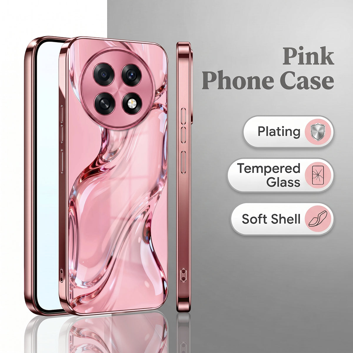 Oppo F31 Pro+ 5G Crystal Wave Energy Pink Electroplated Glass Phone Back Case