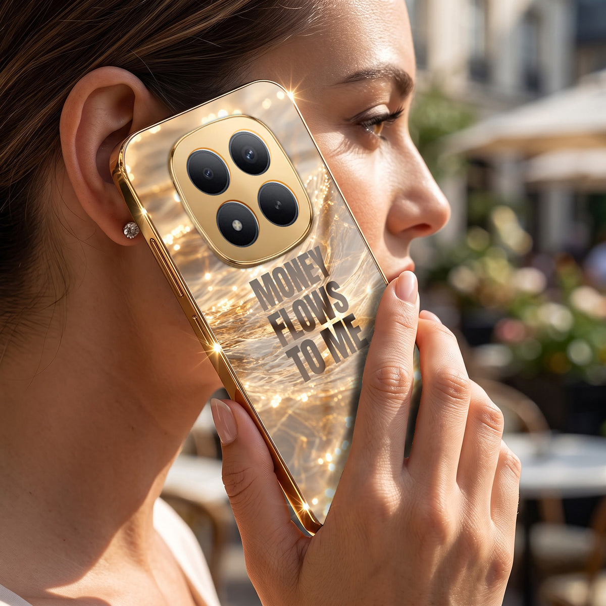 Redmi Note 15 Pro+ 5G Money Flows To Me Gold Electroplated Glass Phone Back Case
