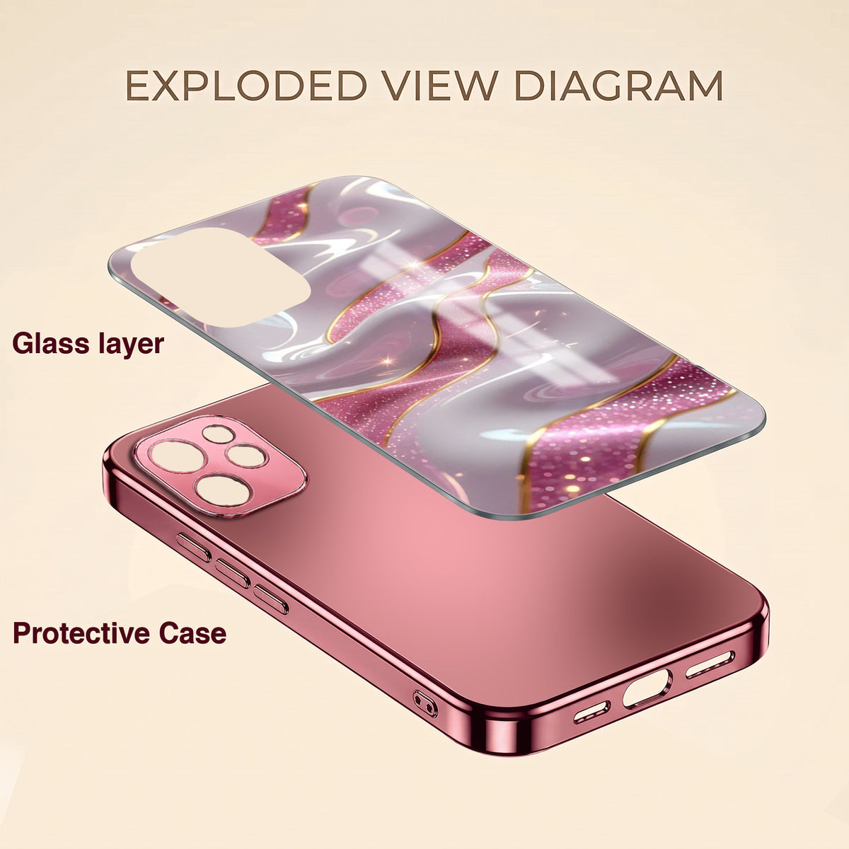 Oppo Reno 15 Pro 5G Pearl Marble Pink Electroplated Glass Phone Back Case