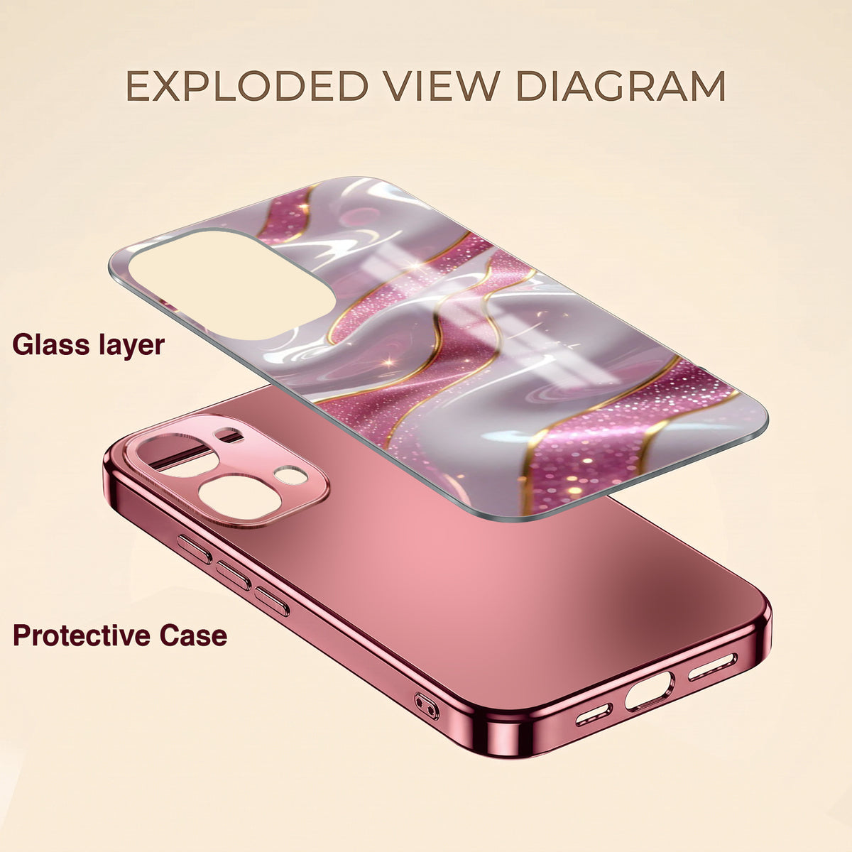 Vivo T5x 5G Pearl Marble Pink Electroplated Glass Phone Back Case