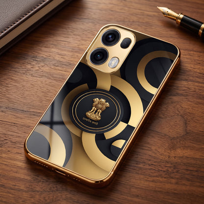Oppo Reno 13 Pro 5G Royal Emblem Gold Electroplated Glass Phone Back Case