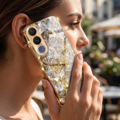 Vivo V70 FE 5G White Diamond Shatter Gold Electroplated Glass Phone Back Case